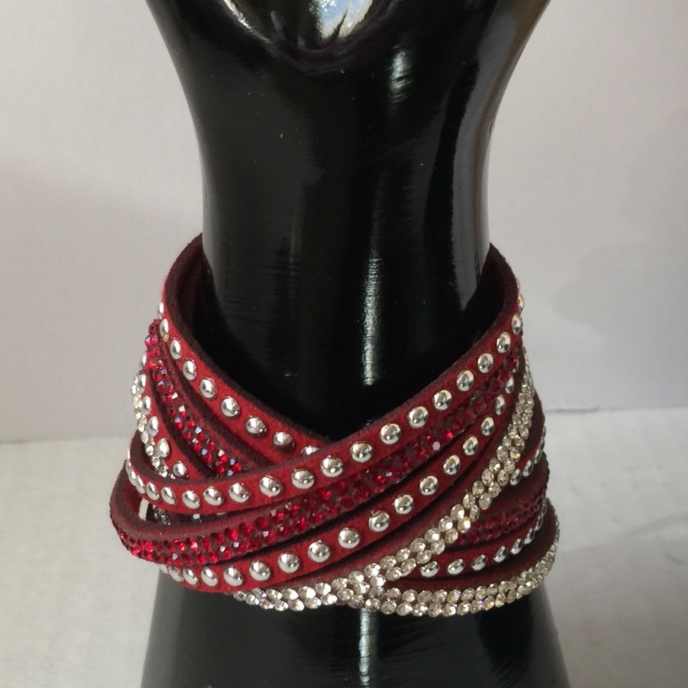 Red Faux Leather Double Wrap Bracelet